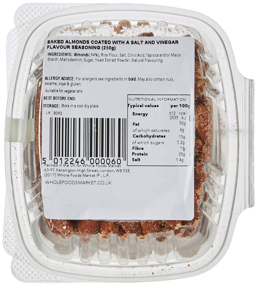 Whole Foods Market Salt and Vinegar Almonds, 250 g