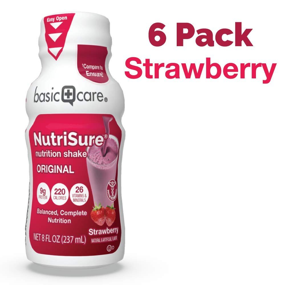 Amazon Basic Care Nutrisure Adult Nutritional Shake, Strawberry, 6 Count
