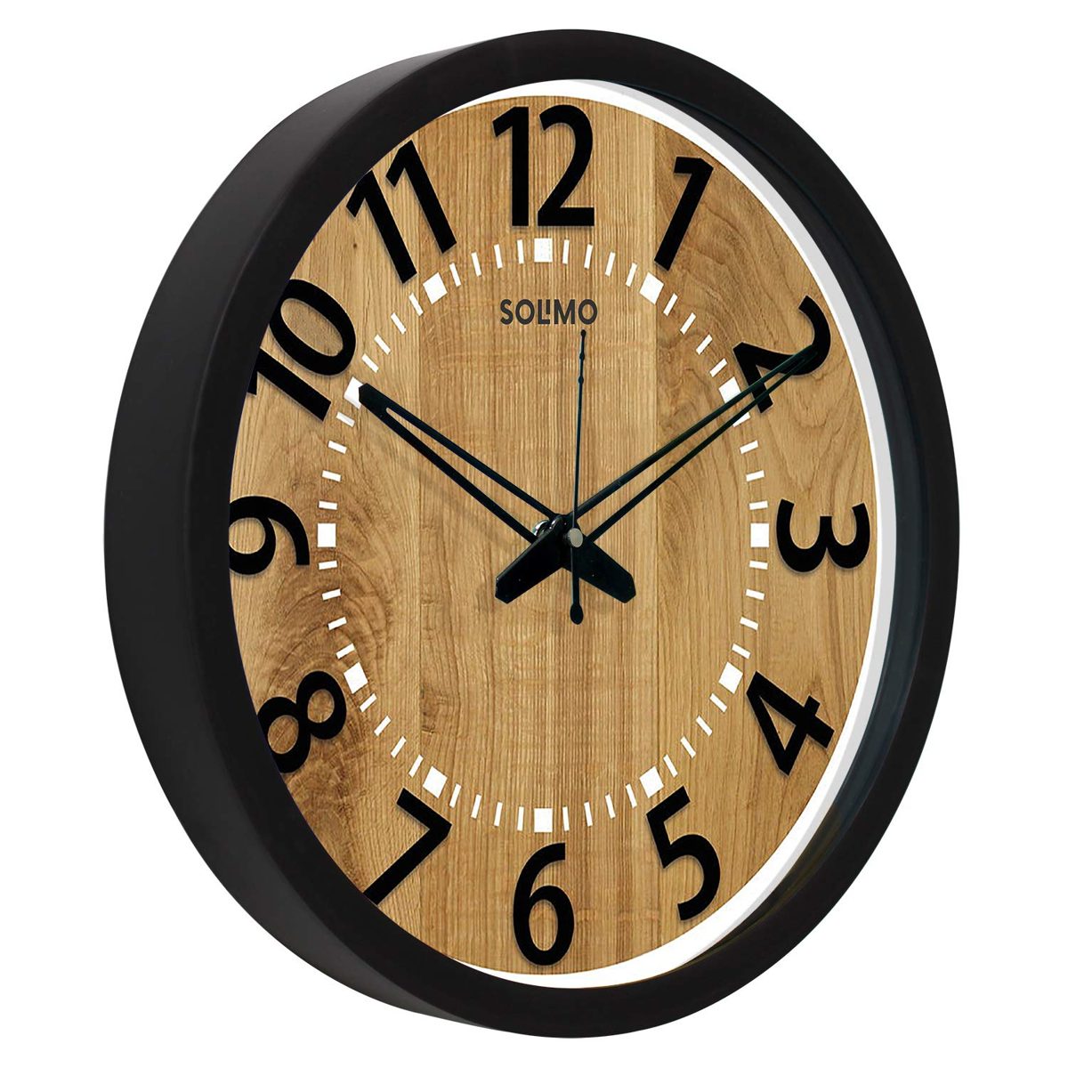Amazon Brand - Solimo 12-inch Wall Clock - Bold Numerals (Silent Movement, Black Frame)