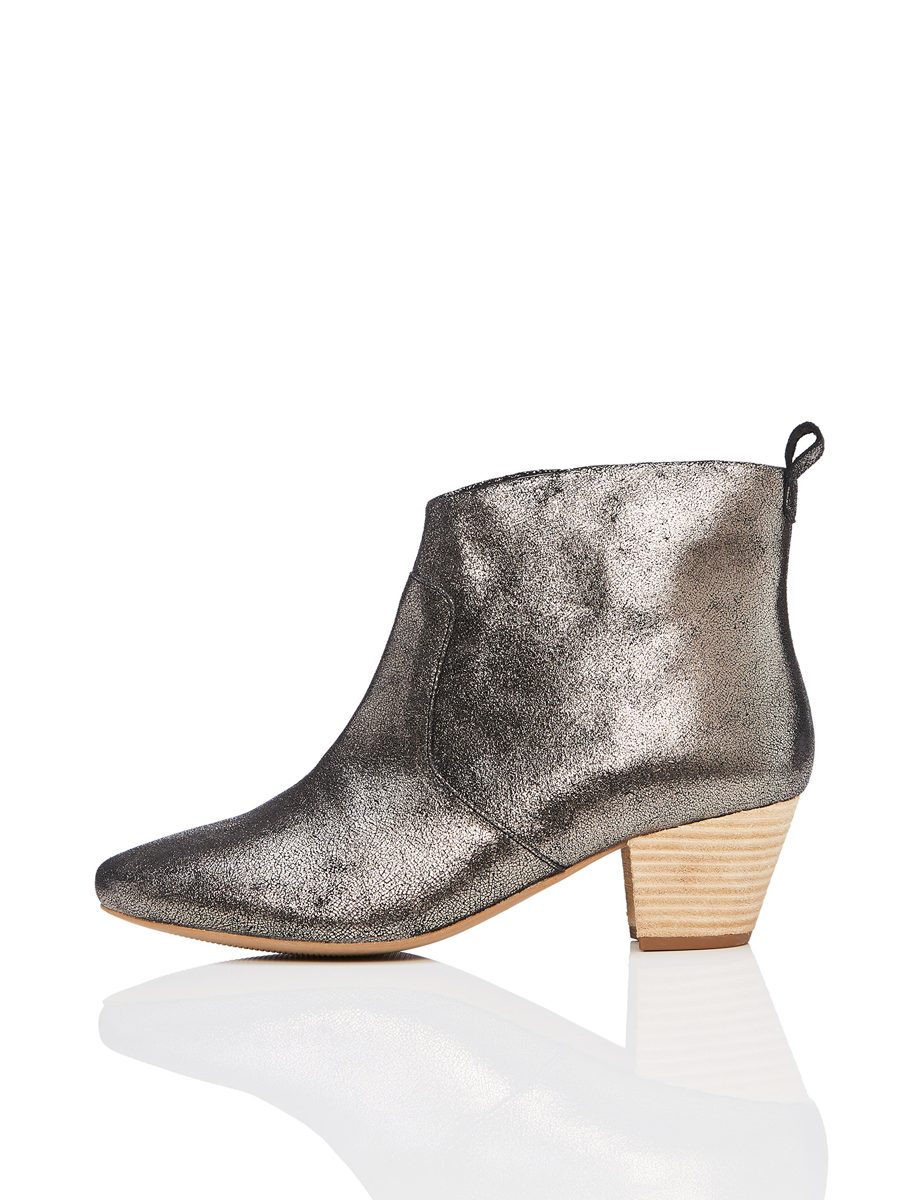 Amazon Brand - find. Leather Western Ankle Boot, Grey (Dusted Metallic), US 10.5
