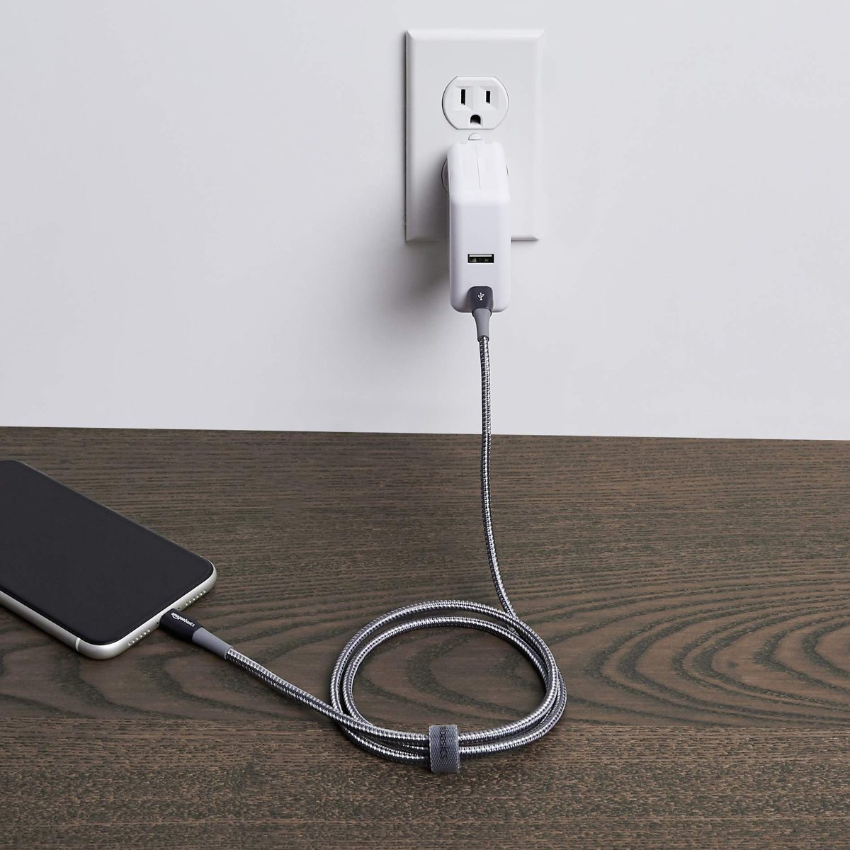 AmazonBasics Premium Double Braided Nylon USB-C to Lightning Cable, MFi Certified iPhone Charger - Dark Grey, 1-Foot