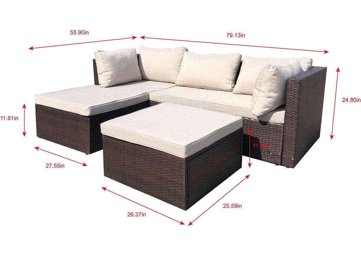 AmazonBasics 3 Piece Patio PE Wicker Rattan Corner Sofa Set