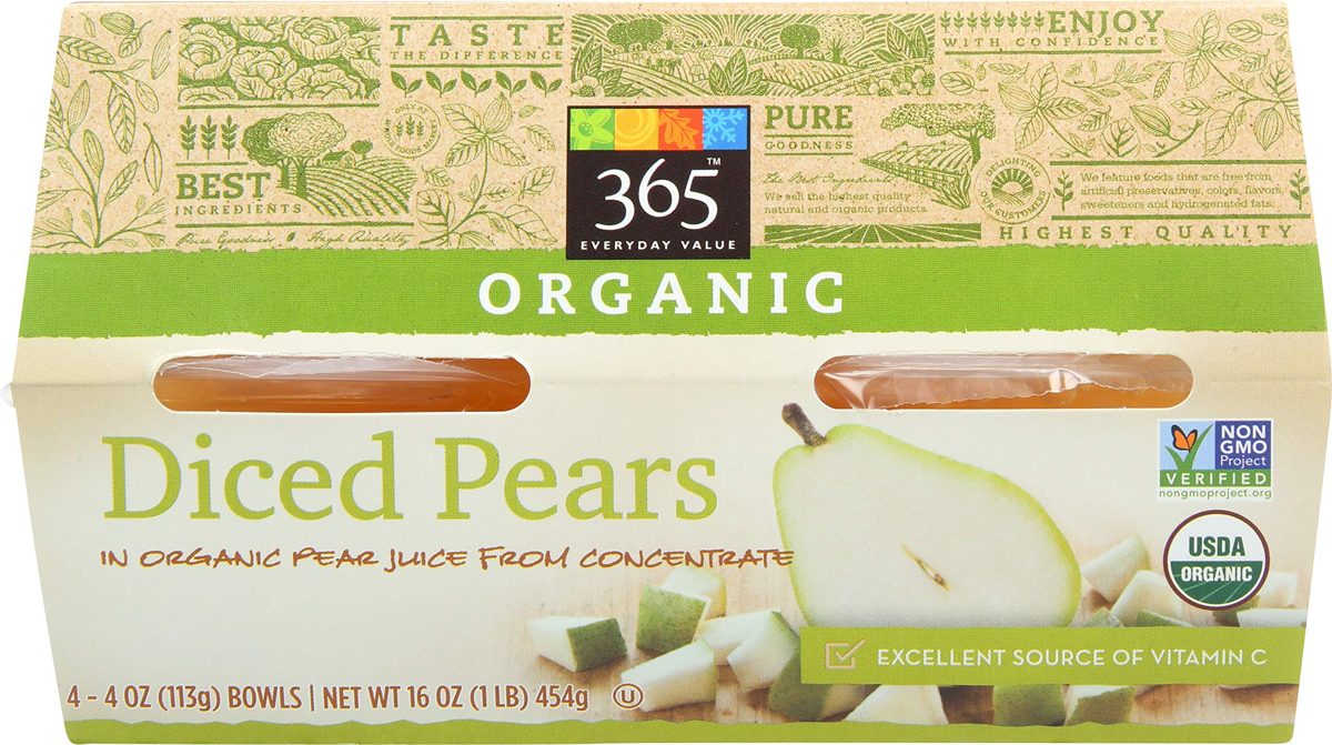 365 Everyday Value, Organic Diced Pears in Organic Pear Juice from Concentrate (4 - 4 oz bowls), 16 oz