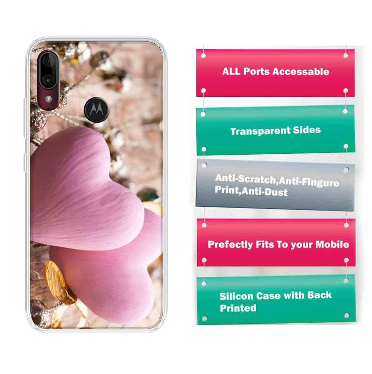 Amazon Brand - Solimo Designer Multicolor Pink Heart Design Printed Soft Back Case Mobile Cover for Motorola Moto E6s / Motorola Moto E6 Plus