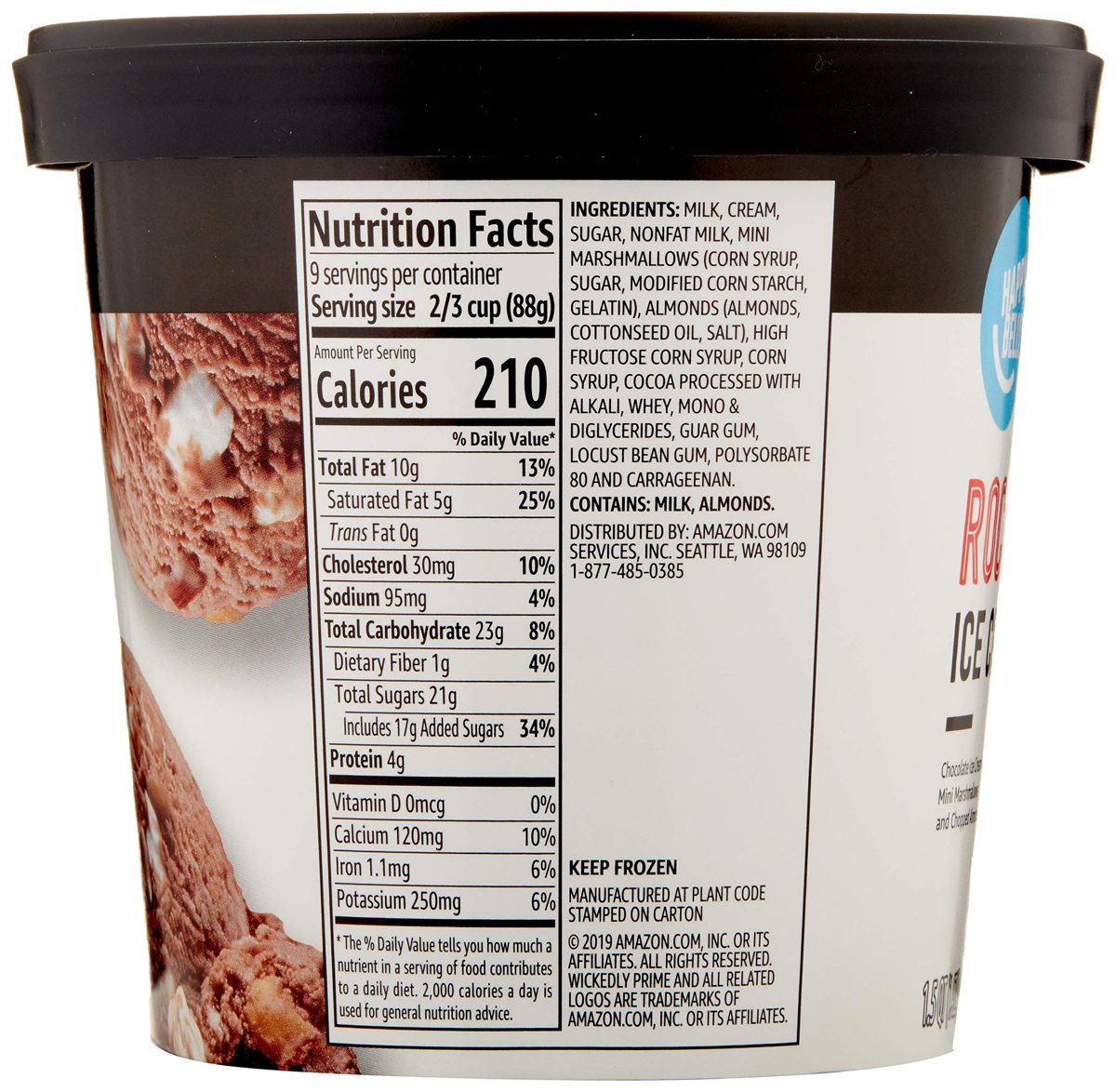 Amazon Brand - Happy Belly Rocky Road Ice Cream, 48 Fl Oz (Frozen)