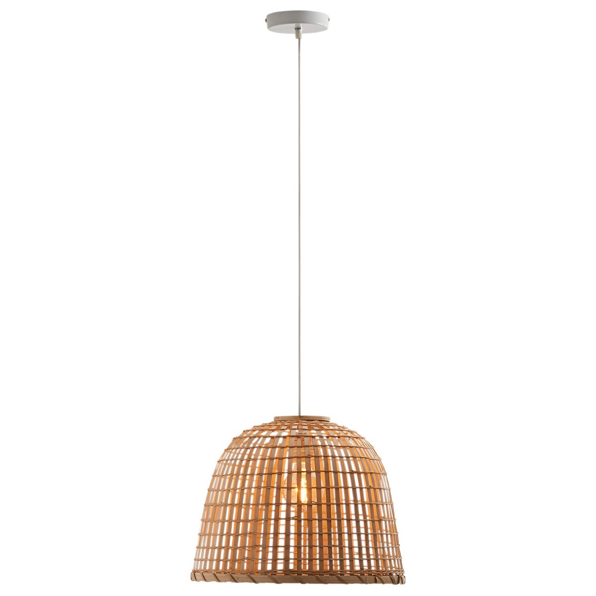Stone & Beam Modern Round Rattan Pendant with Bulb, 85.6"H, Natural