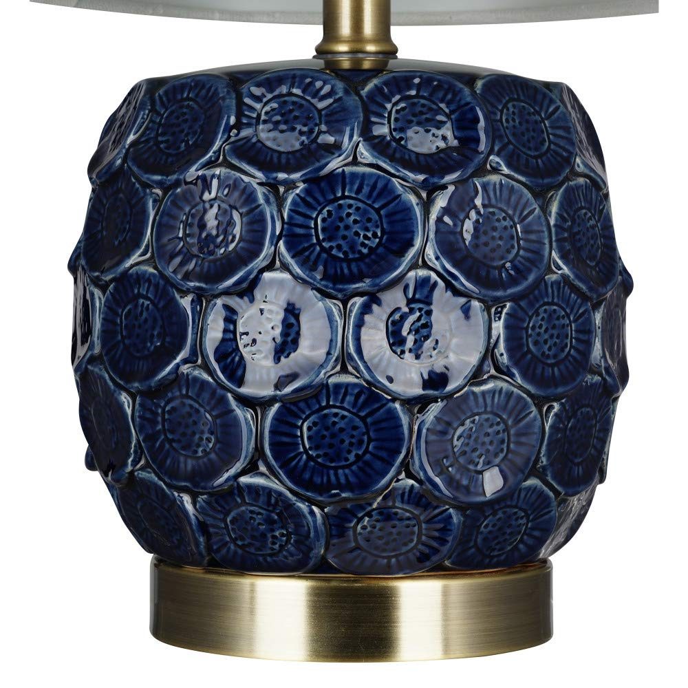 Amazon Brand – Stone & Beam Contemporary 2-Tone Textured Ceramic Table Lamp, LED Bulb Included, 17.75"H, Blueprint Blue