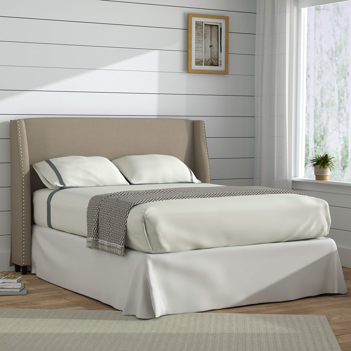 Stone & Beam Merrill King Headboard with Decorative Nailhead Trim, 92" W, Dune