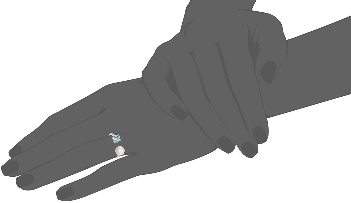 Platinum-Plated Sterling Silver Freshwater Pearl Open with Frosty Mint Swarovski Zirconia Accents Ring, Size 6
