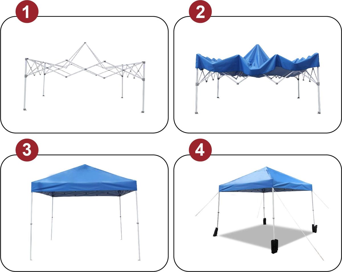 AmazonBasics Outdoor Pop Up Canopy, 10ft x 10ft with Wheeled Carry, 4-pk weight bag, Blue