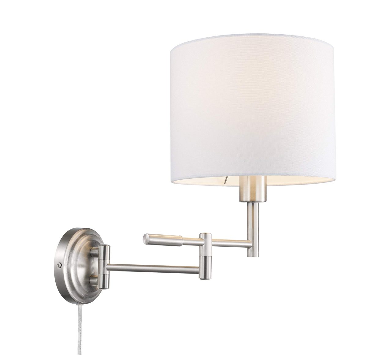 Amazon Brand - Ravenna Home Single-Light Swing Arm Wall Sconce with White Linen Shade, LED Bulb Included, 15.5"H, Brushed Nickel