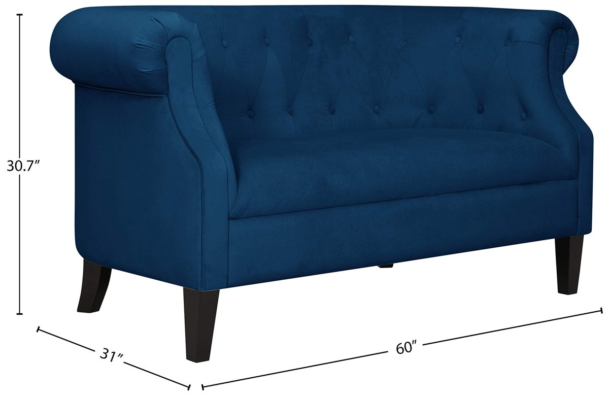 Amazon Brand – Ravenna Home Westcott Tufted Loveseat Sofa Couch, 60"W, Blue Velvet