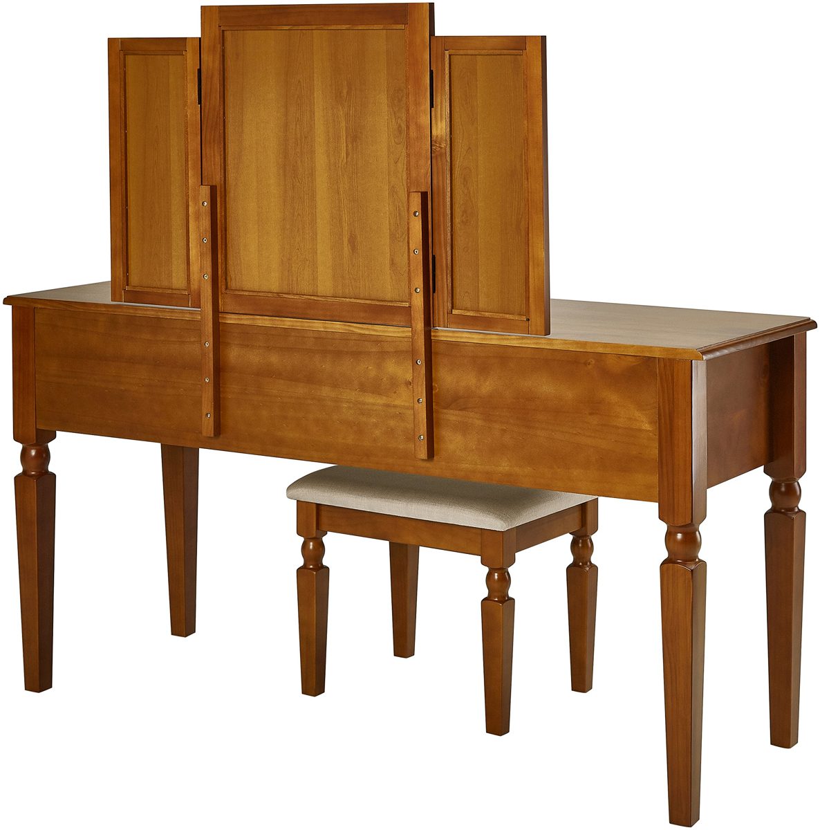 AmazonBasics Classic Grand 3-Piece Mirror Table Vanity Set with Stool - Cherry