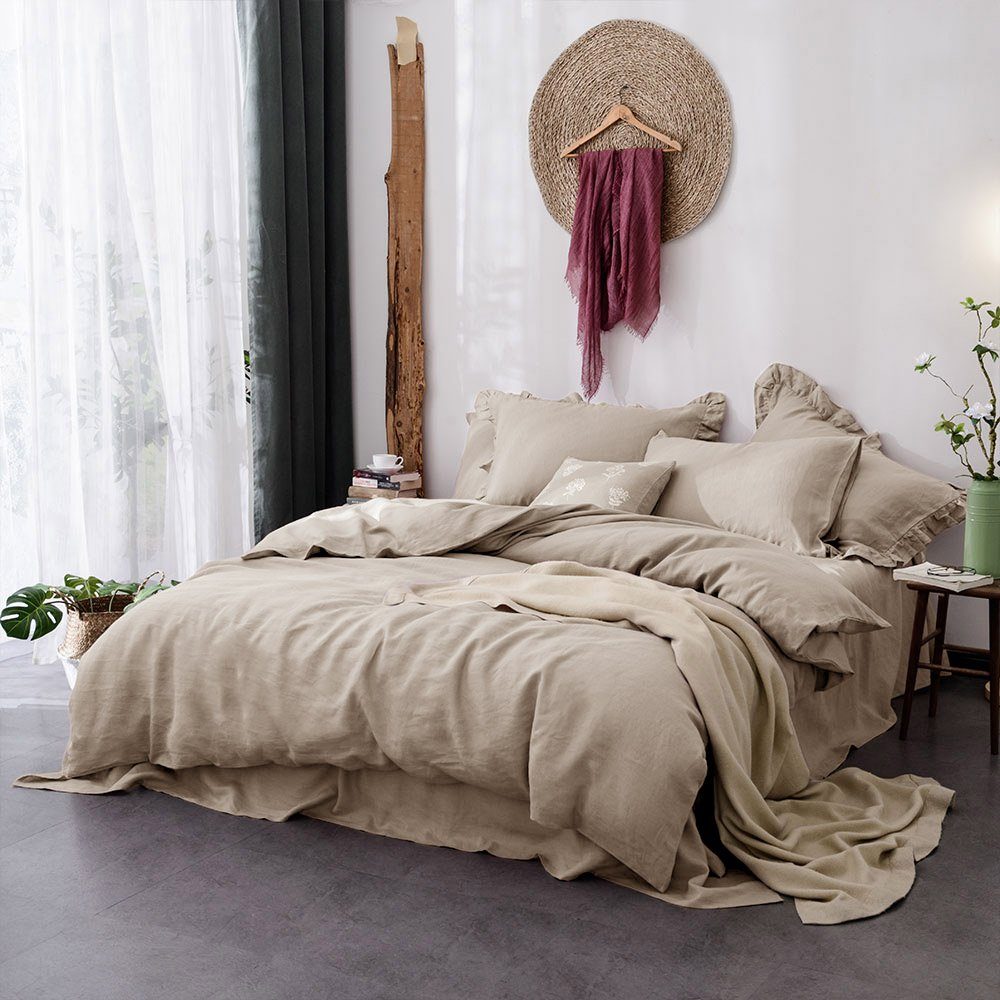 UMI 100% Linen Duvet Cover Set-200x200+2x80x80cm