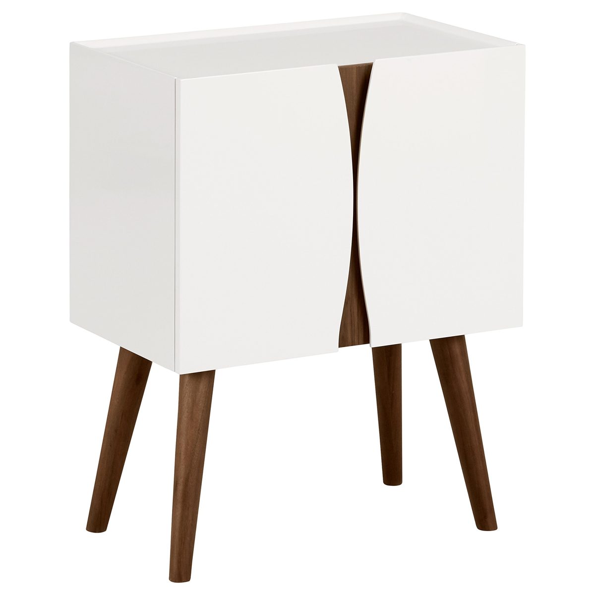 Amazon Brand – Rivet Modern Lacquer and Wood Cabinet, 23.6"L, Glossy White and Wood