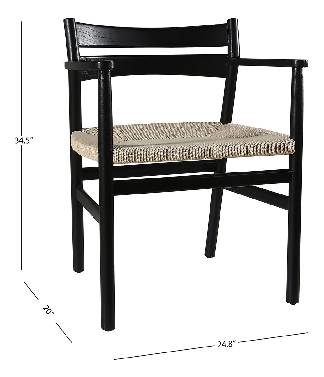 Amazon Brand – Stone & Beam Wood and Rattan Dining Chair with Arms, 24.8"W, Black