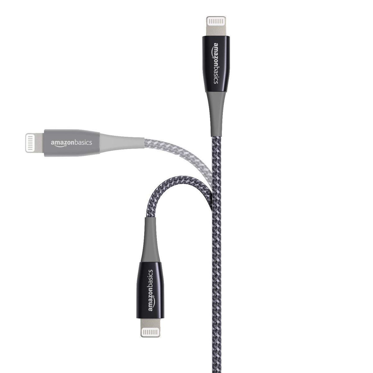 AmazonBasics Premium Double Braided Nylon USB-C to Lightning Cable, MFi Certified iPhone Charger - Dark Grey, 1-Foot