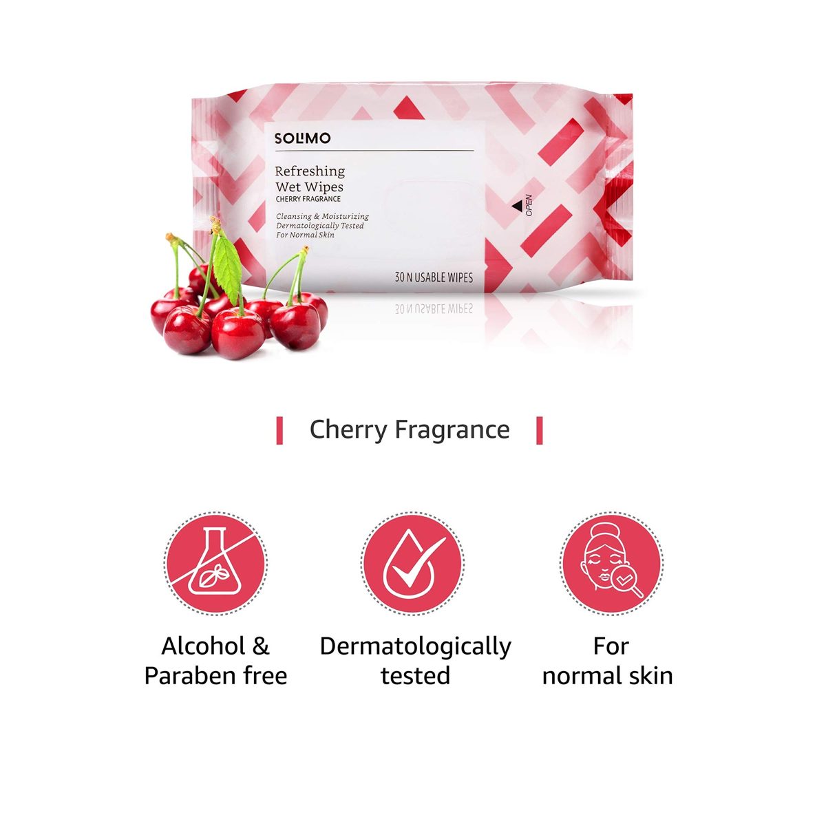 Amazon Brand - Solimo Refreshing Wet Wipes, Cherry - 30 Wipes (Pack of 4)