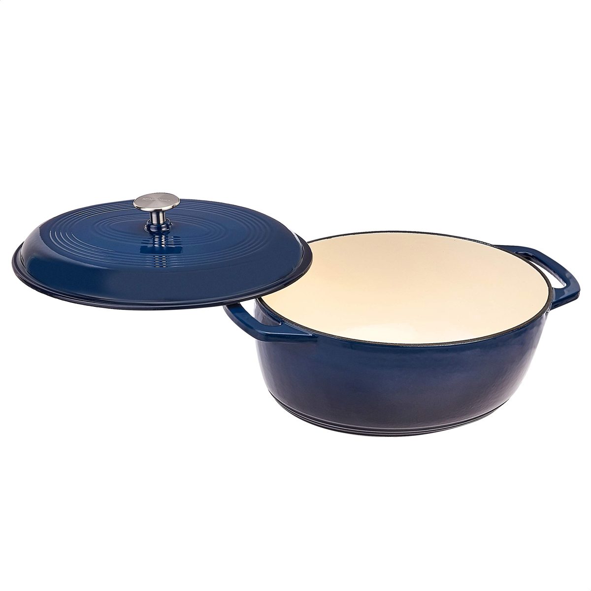 AmazonBasics Oval Enameled Cast Iron Dutch Oven - 7-Quart, Navy