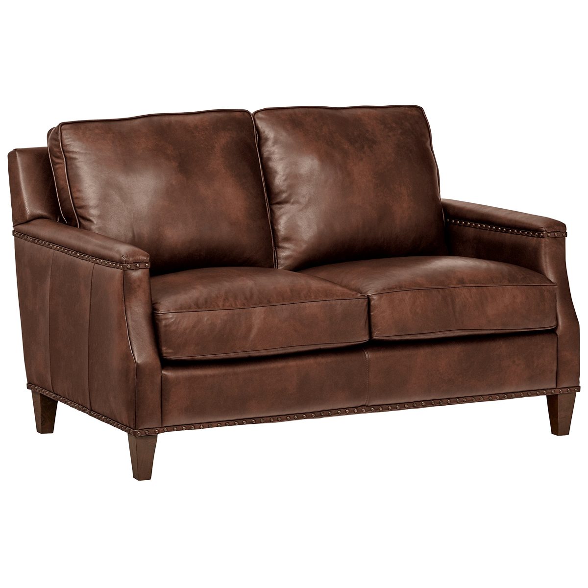 Amazon Brand – Stone & Beam Marin Leather Studded Loveseat, 60"W, Walnut
