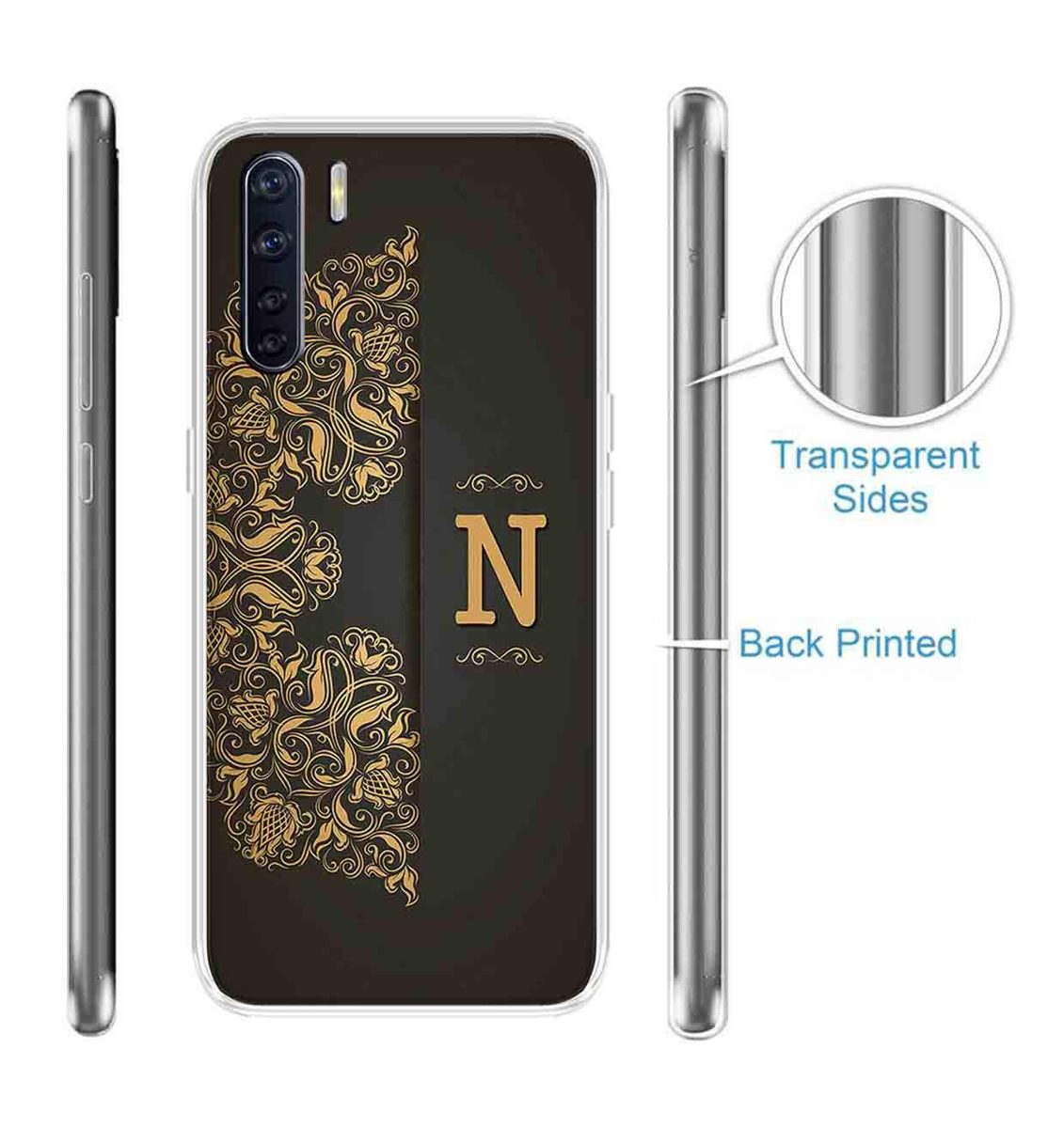 Amazon Brand - Solimo Designer Multicolor Black Pattern Alphabet-N Printed Soft Back Case Mobile Cover for Oppo F15