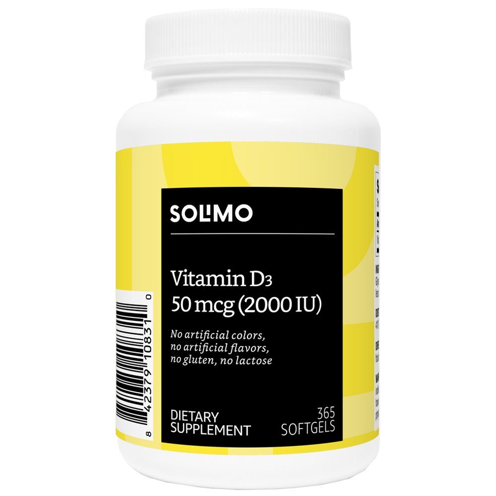 Amazon Brand - Solimo Fish Oil 1000 mg, 250 Softgels, Eight Month Supply & Vitamin D3 50 mcg (2000 IU), 365 Softgels, Value Size - One Year Supply