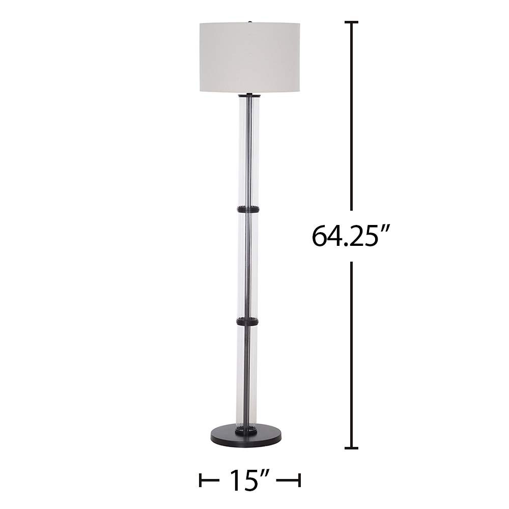 Ravenna Home Clear Ribbed Glass Cylinder Living Room Floor Lamp with LED Light Bulb - 64.25 Inches, Dark Bronze