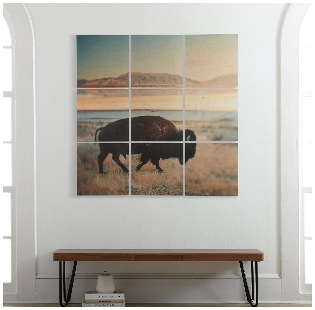 Amazon Brand – Rivet 9-Piece Southwest Bison Desert Mural Wall Art on Wood, 48" x 48"