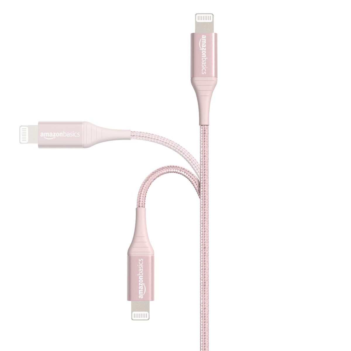 AmazonBasics Double Braided Nylon Lightning to USB Cable - Advanced Collection, MFi Certified Apple iPhone Charger, Rose Gold, 3-Foot (2-Pack)