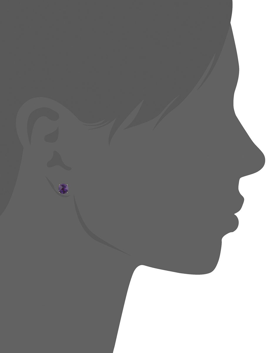 10k Yellow Gold Round Checkerboard Cut Amethyst Stud Earrings (6mm)