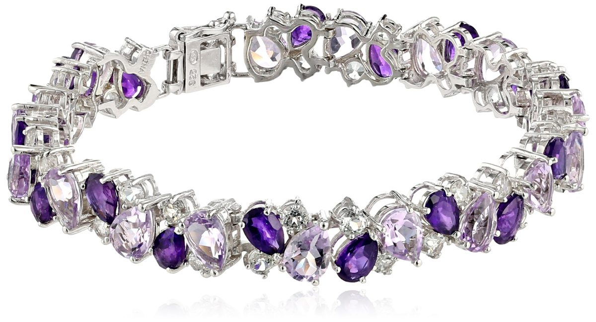 Sterling Silver Genuine Amethyst and White Topaz Tonal Gemstone Bracelet, 7.25"