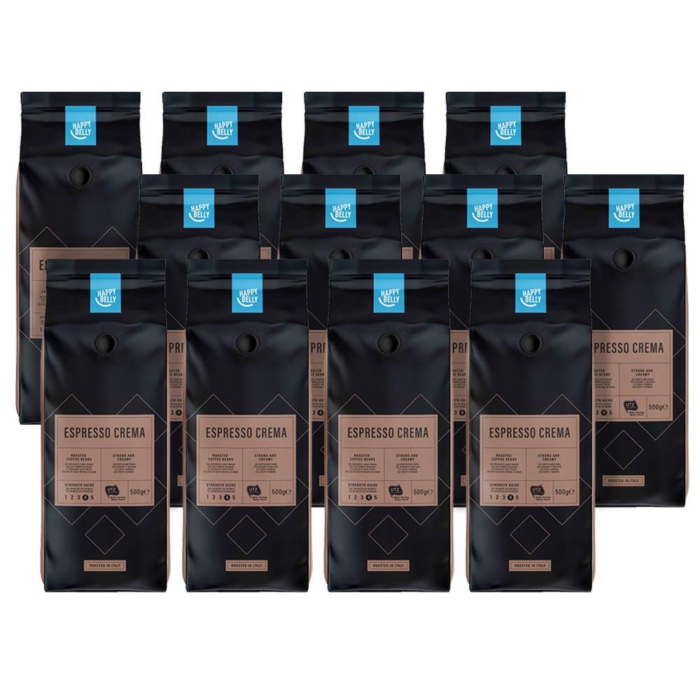 Amazon Brand - Happy Belly Coffee Beans "Espresso Crema" (12 x 500g)