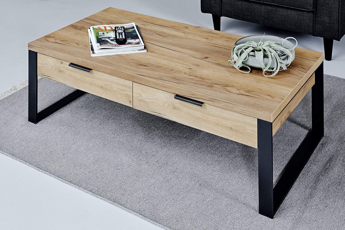 Amazon Brand - Movian Ems - Coffee Table with Drawers, 118 x 59 x 40 cm - Core Oak Effect