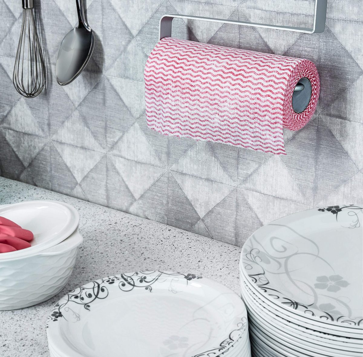 Amazon Brand - Presto! Non-Woven Kitchen Towel Roll - 80 Pulls (Red)