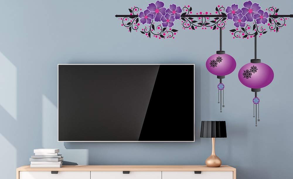Amazon Brand - Solimo Wall Sticker for Living Room (Lanterns on a Floral Branch, Ideal Size on Wall - 143 cm x 101 cm)