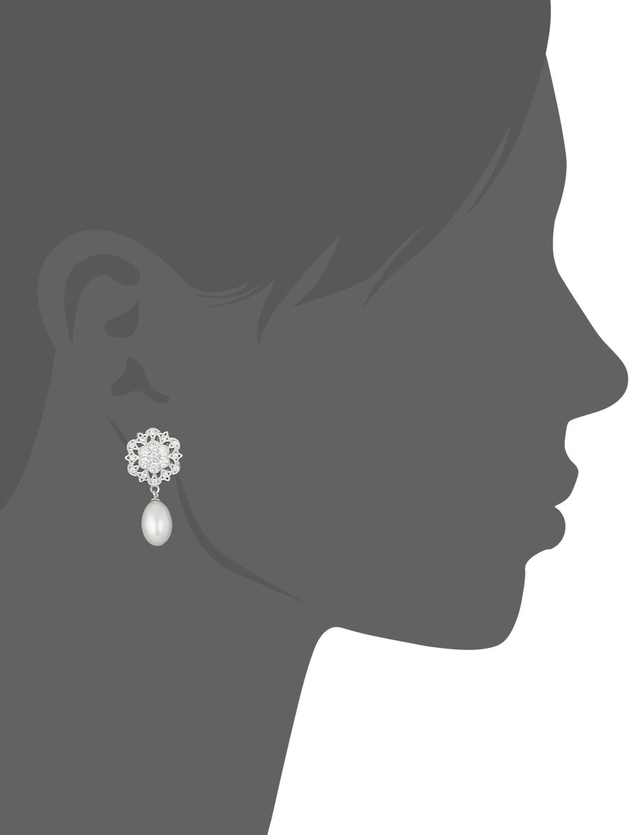 Amazon Collection (Find) Platinum Plated suta-ringusiruba-suwarohusuki-zirukonia Freshwater Cultured Mother of Pearl Flower Milgrain Pear Drop Earrings