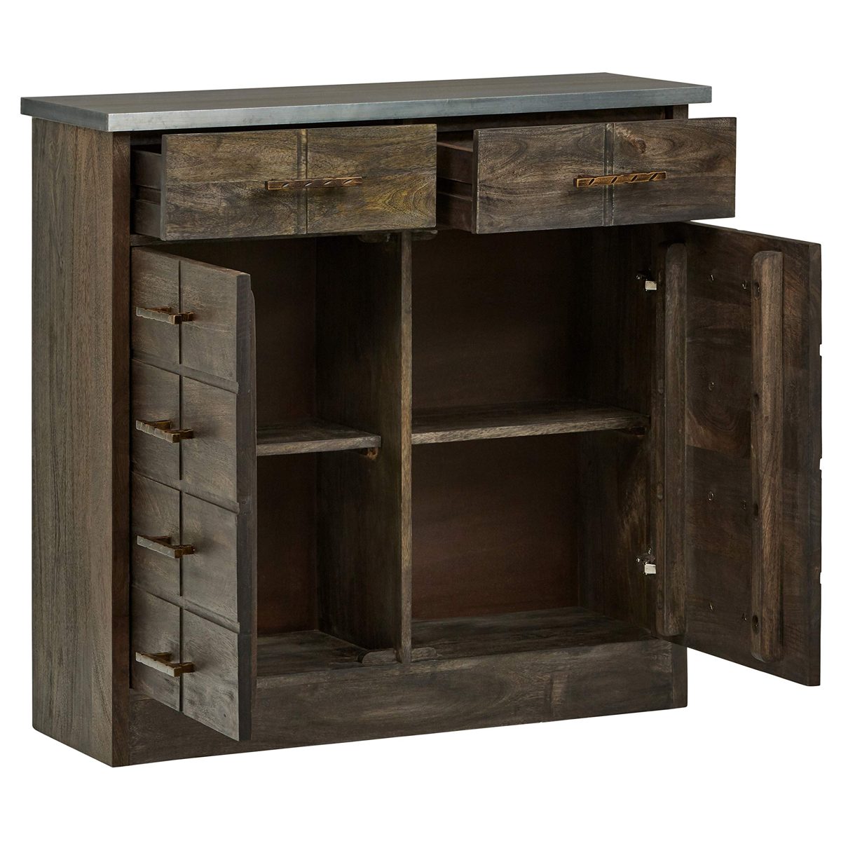 Amazon Brand – Stone & Beam Rustic Buffet 36"H, Carbon-Finished Wood with Distressed Gold Handles