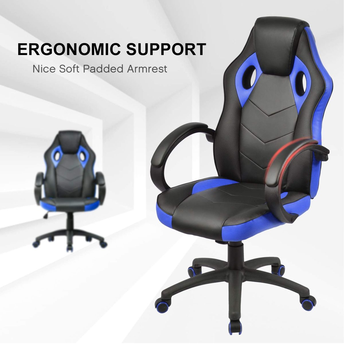 UMI. Essentials Gaming High Back Office Desk Racing Reclining Computer Swivel Chair (Blue)