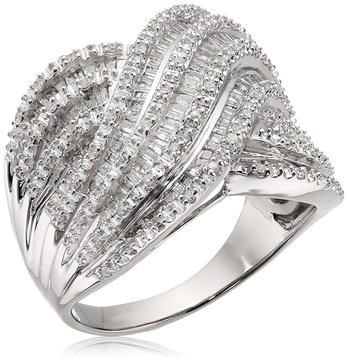 Sterling Silver Diamond Crossover Band Ring (1 cttw), Size 7