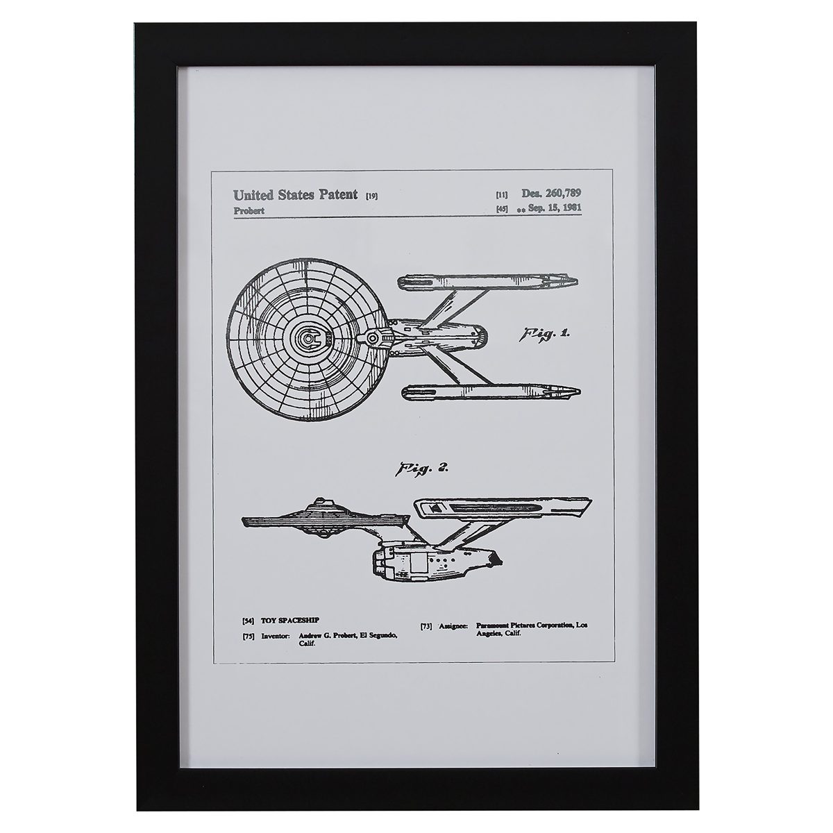 Amazon Brand – Stone & Beam Modern Silver Print of Toy Starship Patent in Black Wood Frame, 15" x 21"