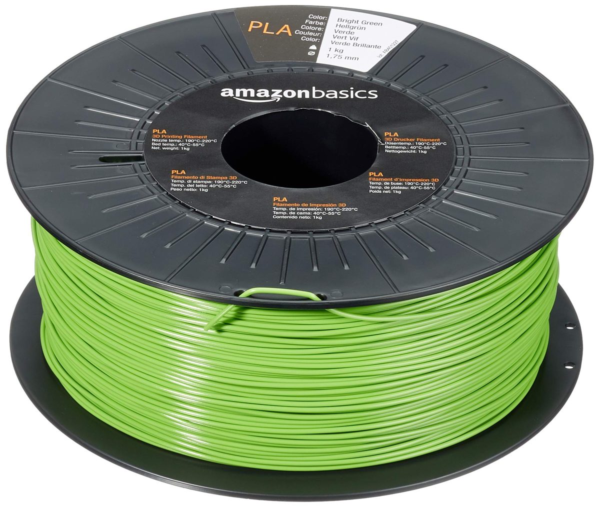AmazonBasics PLA 3D Printer Filament, 1.75mm, Bright Green, 1 kg Spool