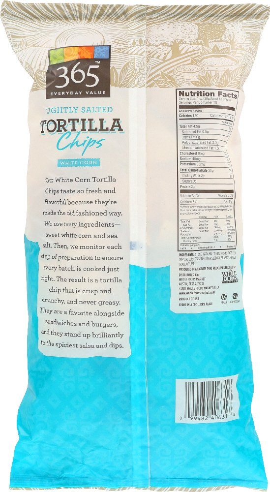 365 Everyday Value, Lightly Salted Tortilla Chips, White Corn, 16 oz