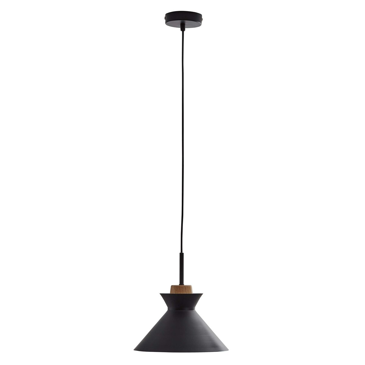 Rivet Modern Metal Shade with Wood Accent Pendant, 6"H, 1.Black with Natural Wood 2. White with Natural Wood