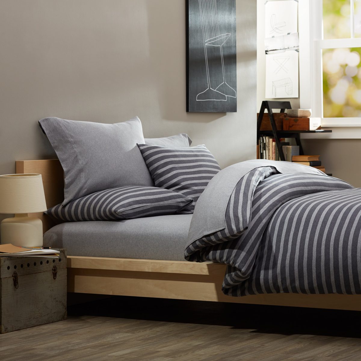 Pinzon Heather Jersey Fitted Sheet, Light Gray Heather, 140 x 190 x 30 cm