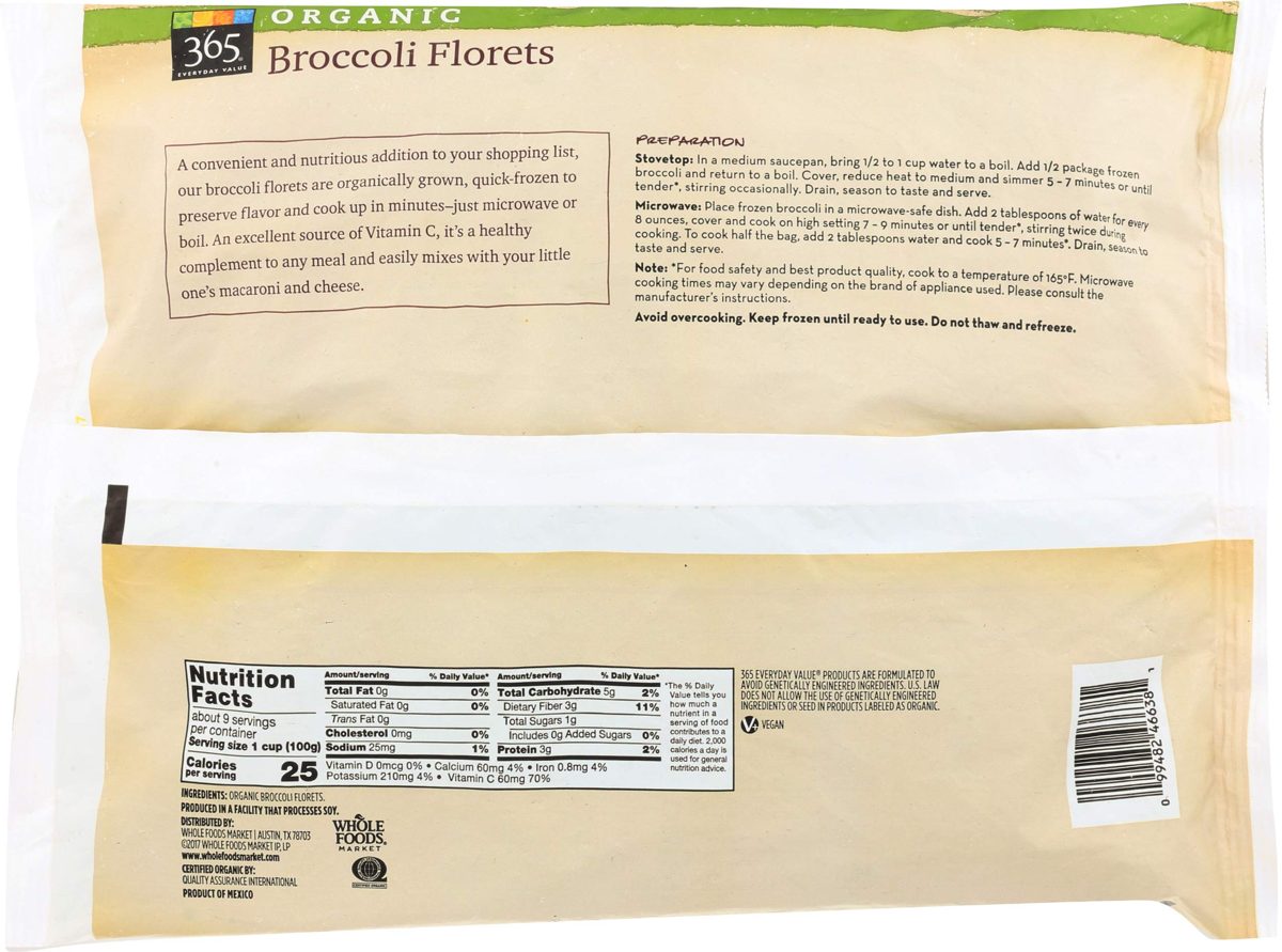 365 Everyday Value, Organic Broccoli Florets, 32 oz, (Frozen)