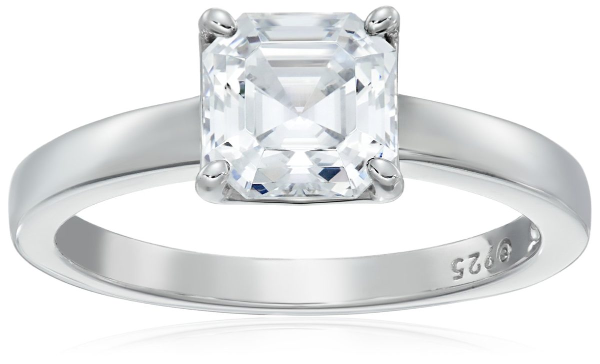 Platinum-Plated Silver Asscher-Cut (2 cttw) Solitaire Ring made with Swarovski Zirconia, Size 9