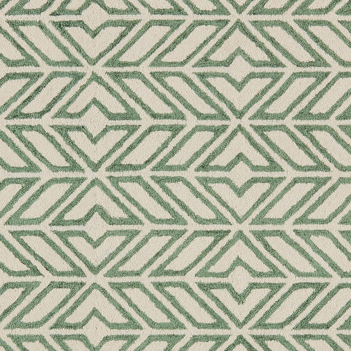 Amazon Brand – Rivet Contemporary Handtufted Cotton-and-Wool Rug with Geometric Feathered Pattern, 5' x 8', Green and Cream