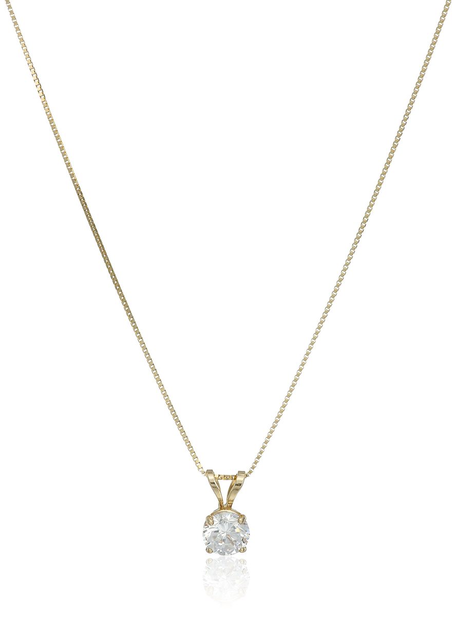 14k Yellow Gold 5mm Round Cubic Zirconia Solitaire Pendant Necklace (0.50 carat, Diamond Equivalent), 18"