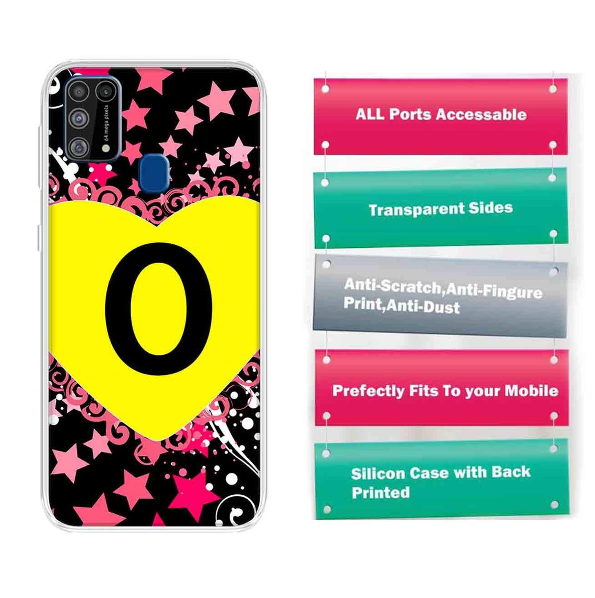 Amazon Brand - Solimo Designer Multicolor Heart Pattern Alphabet-O Printed Soft Back Case Mobile Cover for Samsung Galaxy M31