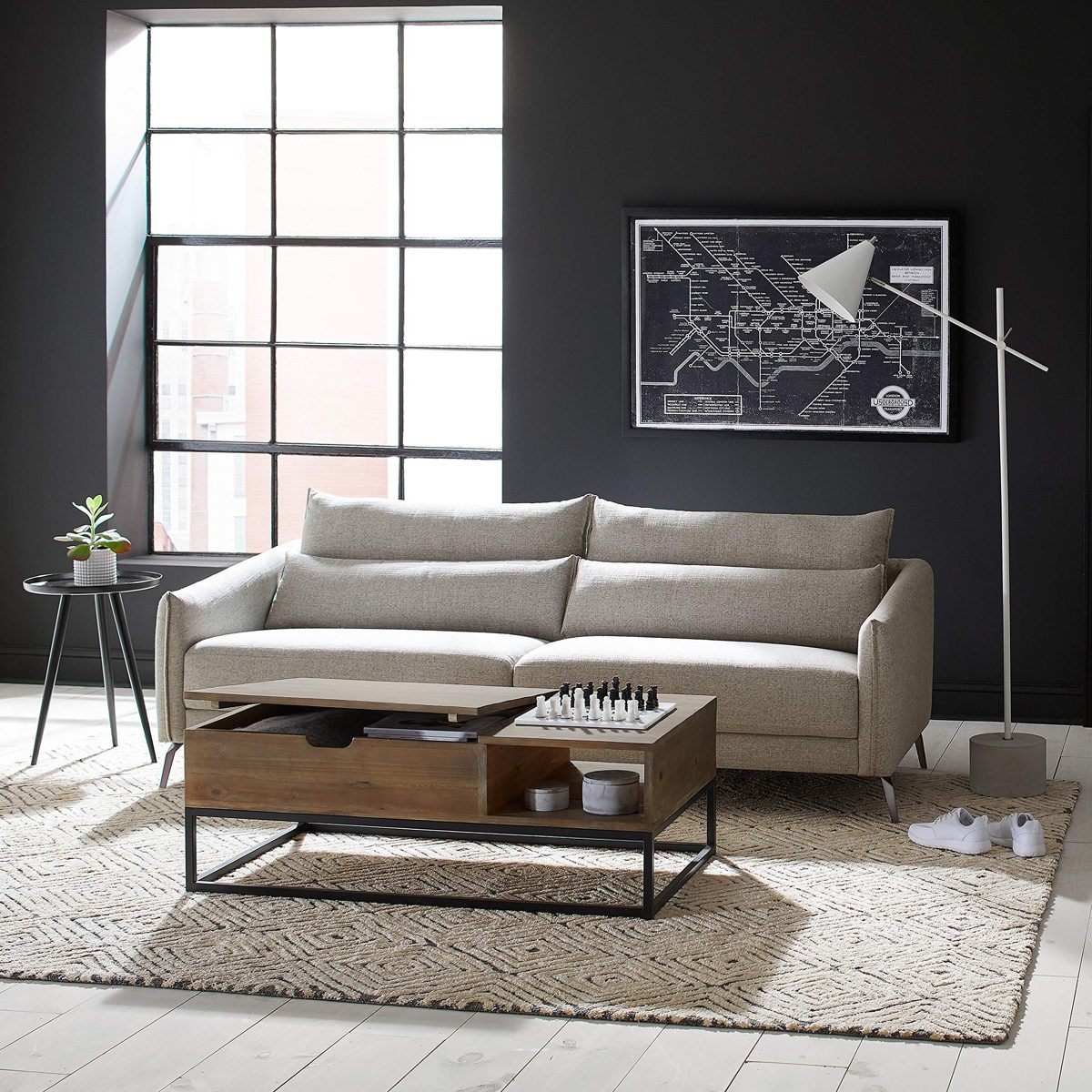 Amazon Brand – Rivet Mid-Century Modern Concrete Task Floor Lamp With Light Bulb - 57 Inches, Matte White